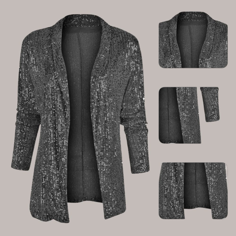 Elegant Women's Open Front Blazer with Subtle Sequins