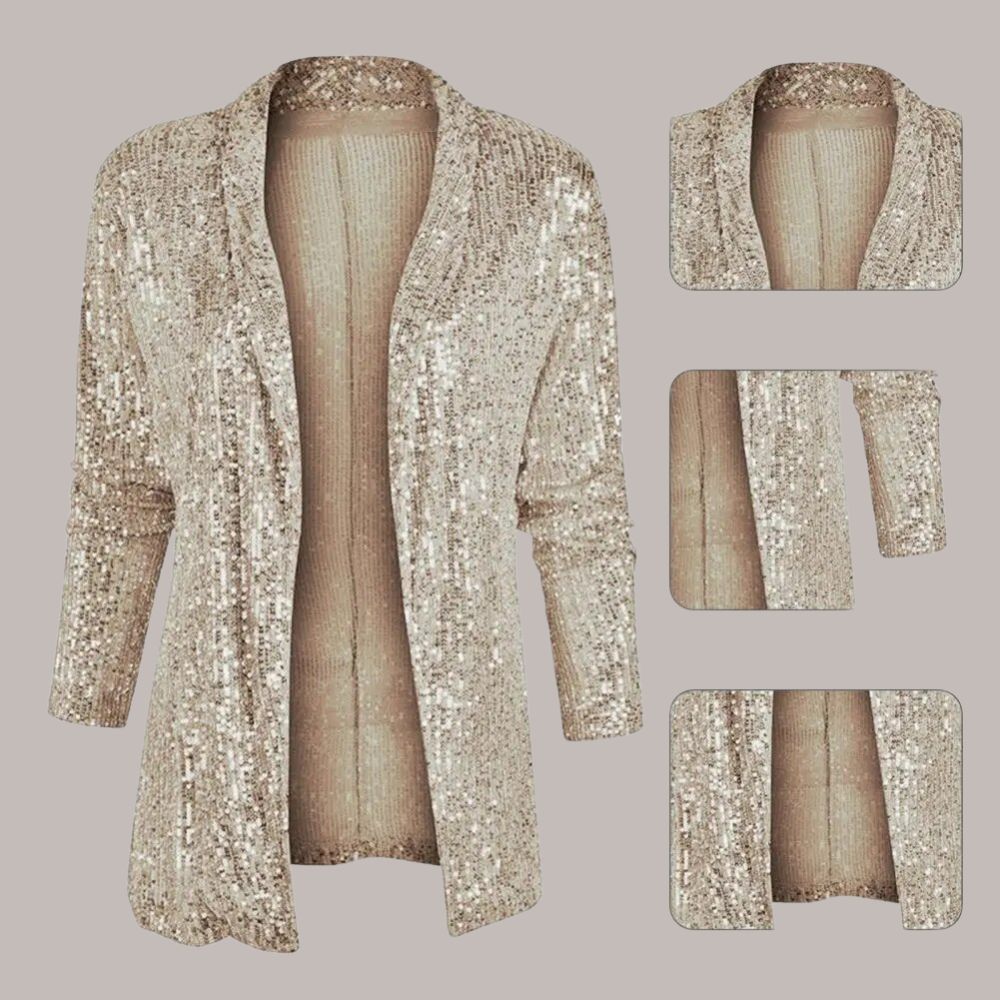 Elegant Women's Open Front Blazer with Subtle Sequins