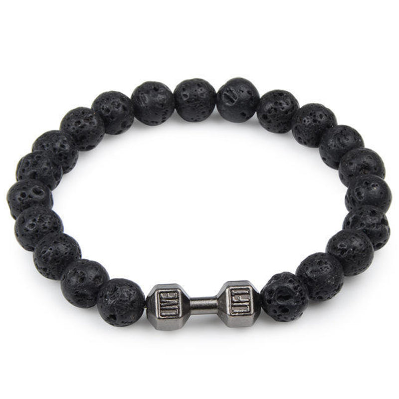 Chakra Dumbbell Bracelet in Black Onyx and Lava Stone