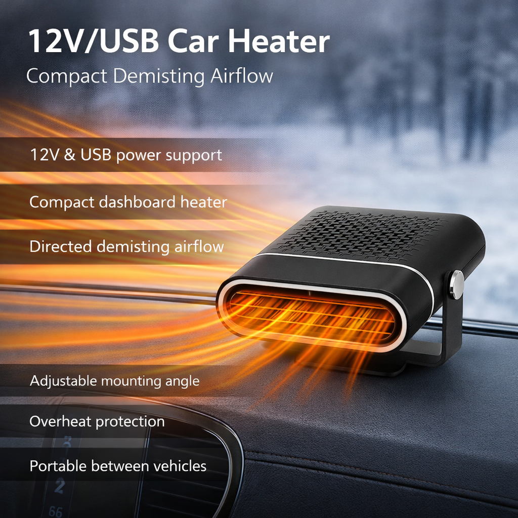 Compact 12V USB Car Heater with Adjustable Airflow