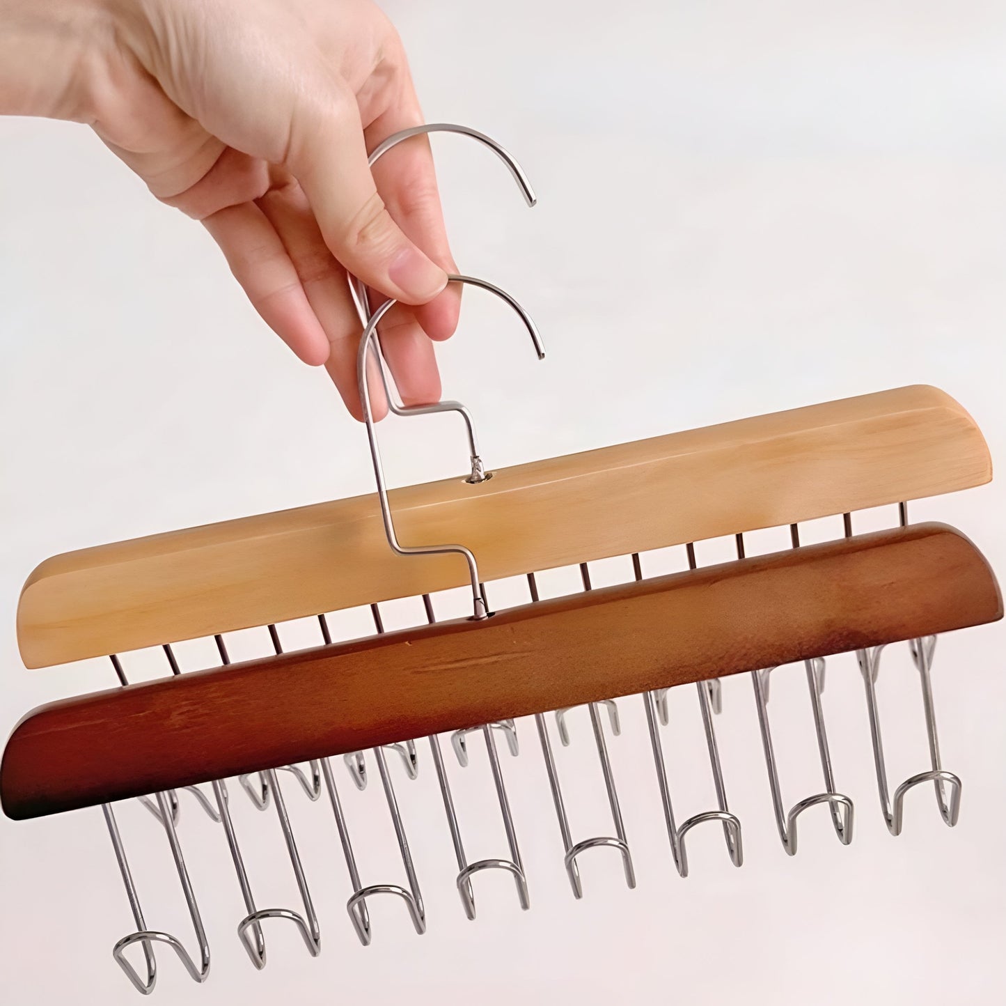 360° Rotating Wood Space Saver Rack with 8 Hooks