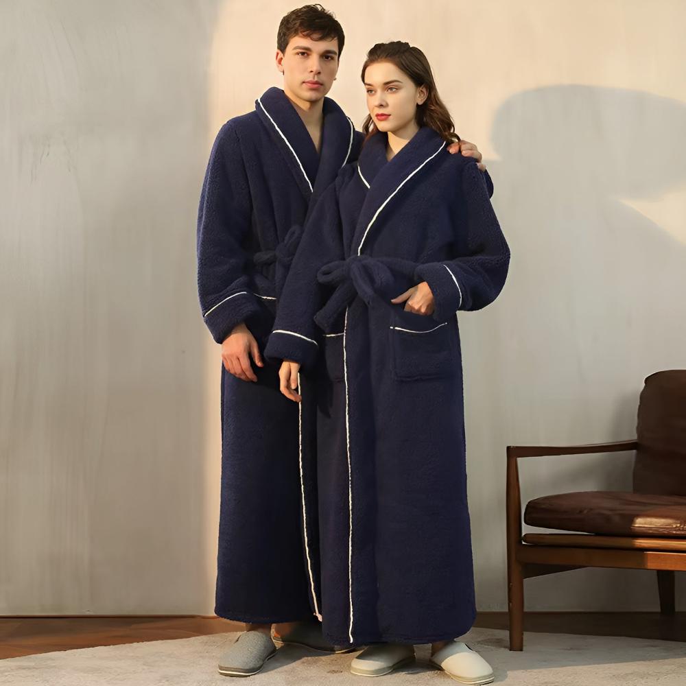 Coral Fleece Shawl Collar Bathrobe with Pockets