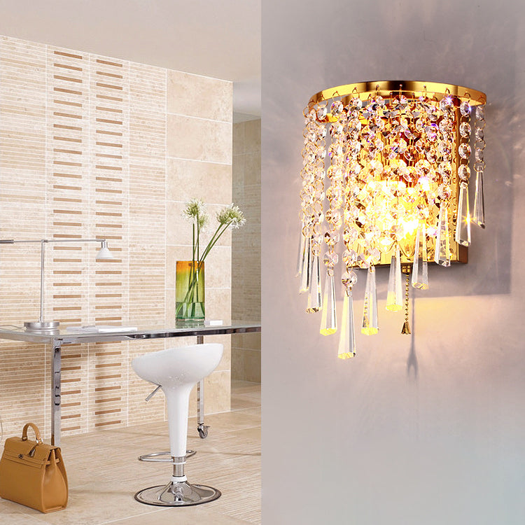 Modern Luxury Semi-Round Octagonal Crystal Wall Sconce Lamp in Stainless Steel