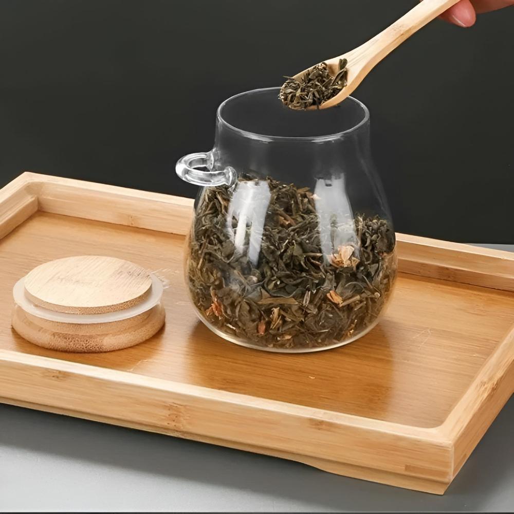 Airtight Glass Storage Jar with Wooden Lid and Spoon