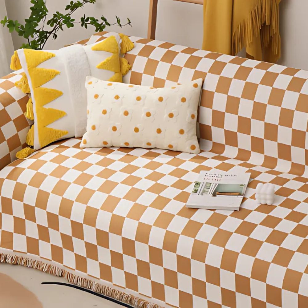 Checkerboard Chenille Anti-Scratch Sofa Cover