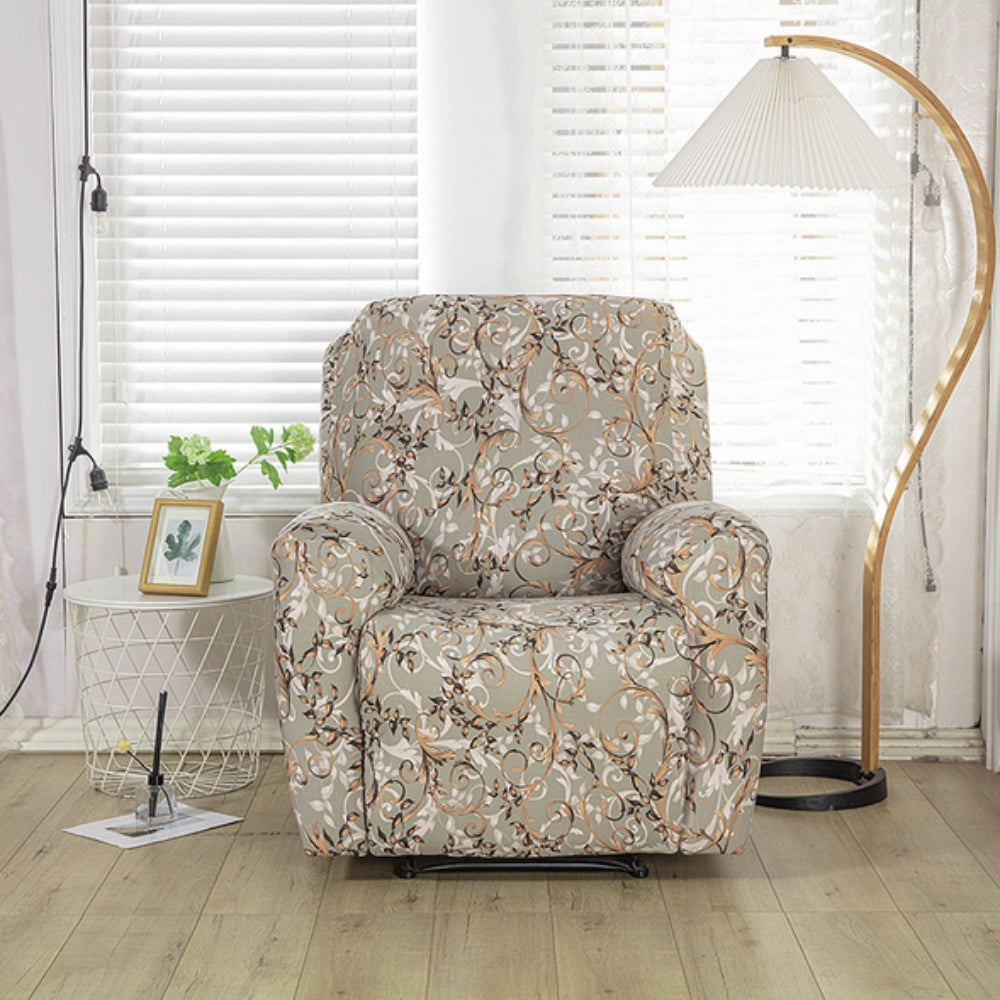 Floral Stretch Recliner Sofa Cover with Side Pockets