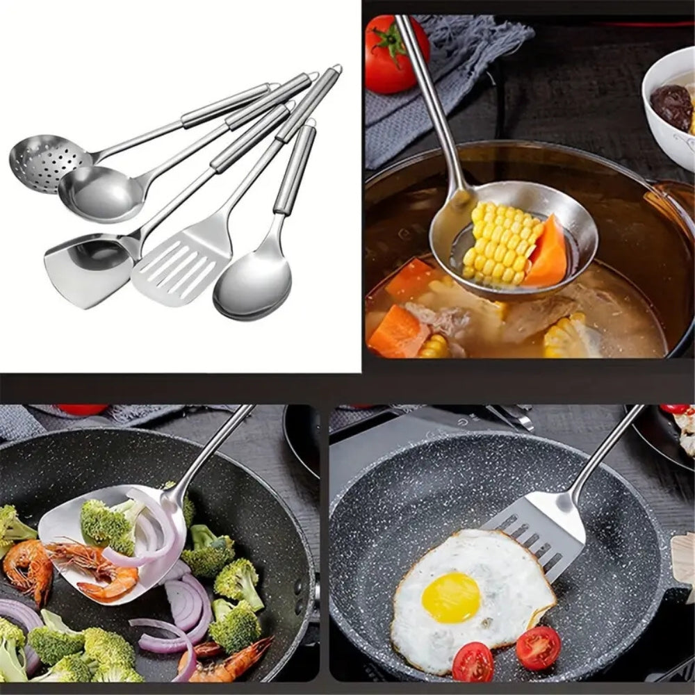 Stainless Steel Cooking Utensil Set with Ergonomic Handles