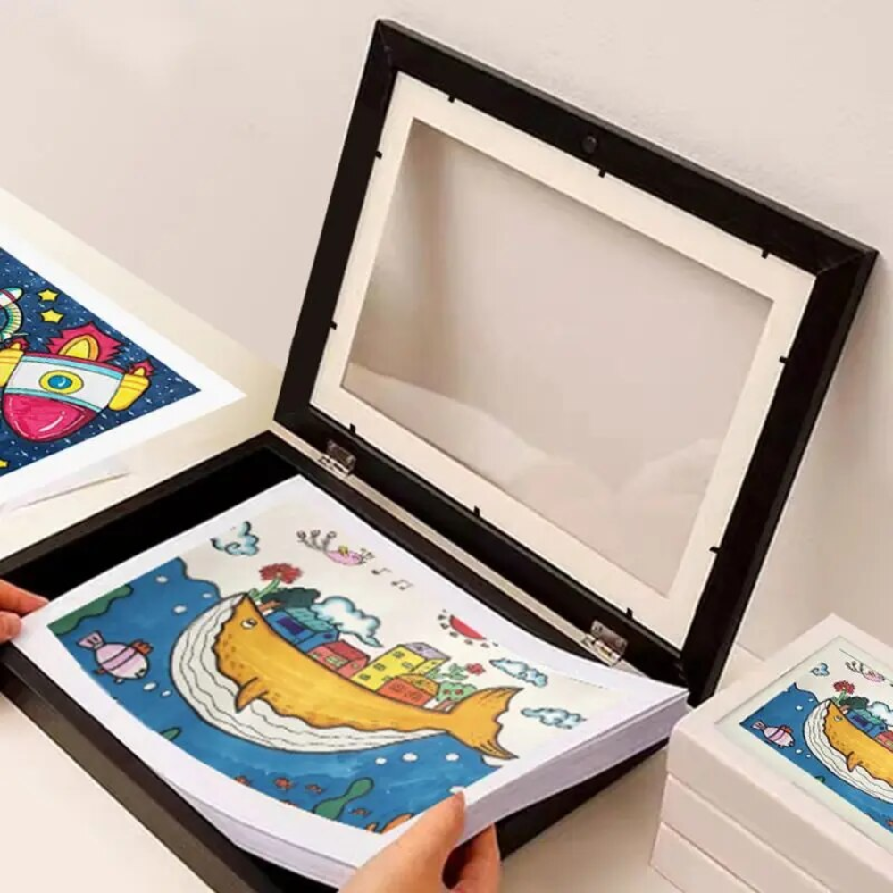Children's Artwork Display Frame in Black Wood