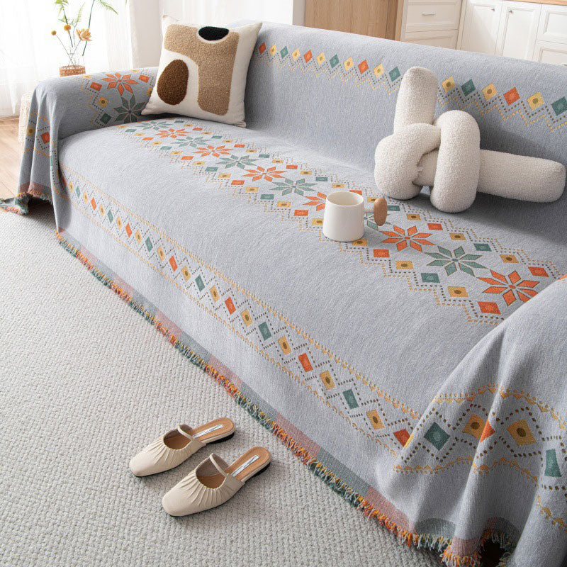 Bohemian Double-Sided Chenille Sofa Cover with Tassels
