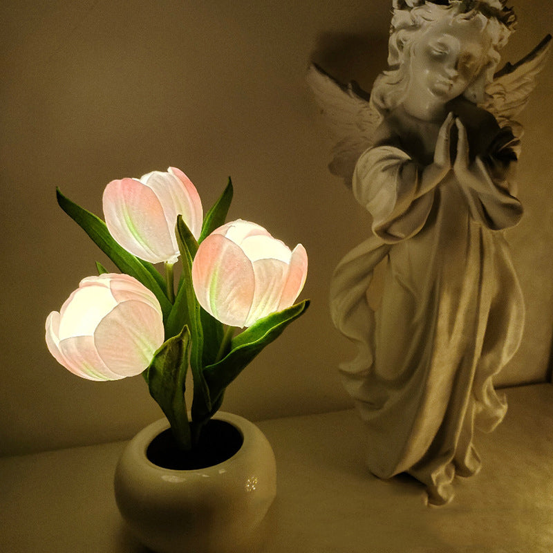 LED Tulip Nightstand Lamp - Ceramic Flower Table Light