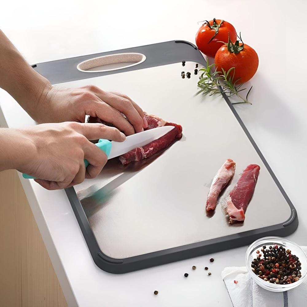 Reversible Stainless Steel Cutting Board with Garlic Grinder