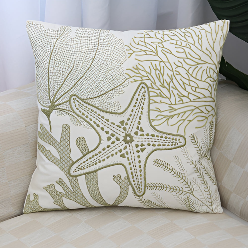Ocean Treasures Embroidered Coastal Cushion Cover