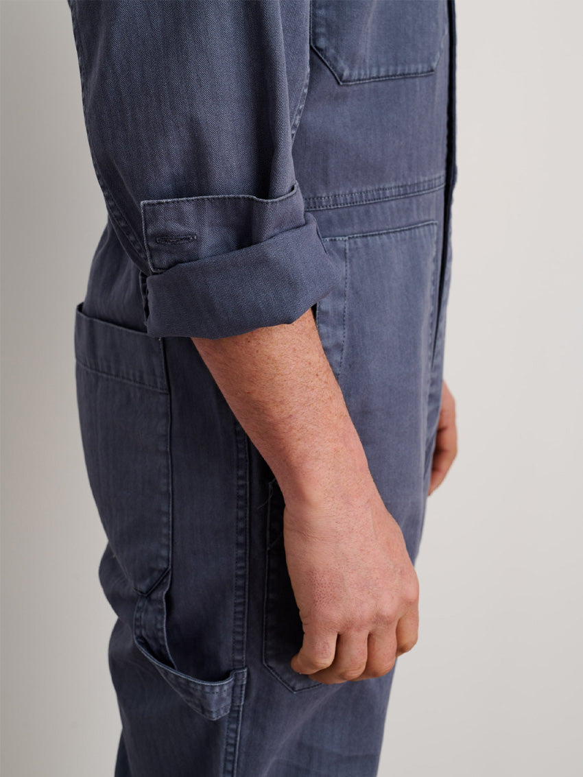 Men's Slim Fit Military Zip Jumpsuit in Cotton Herringbone
