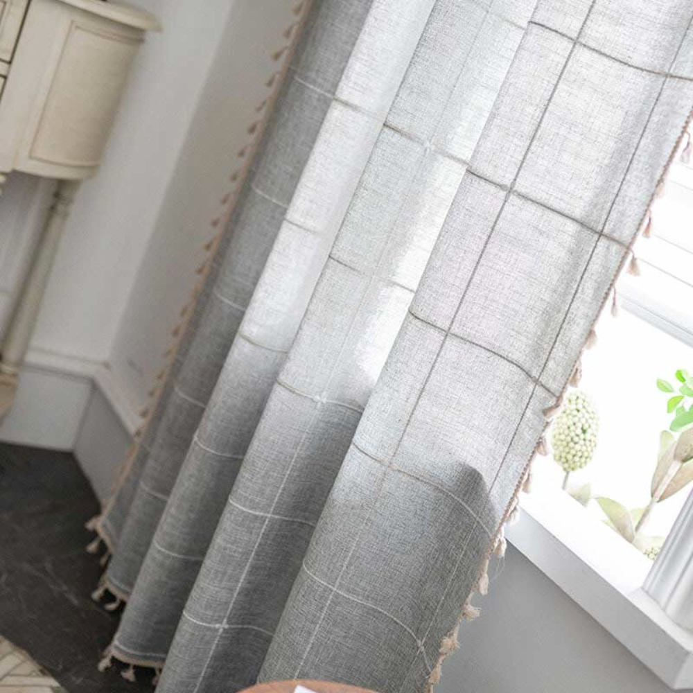 Tassel Plaid Semi-Blackout Cotton Blend Drapes