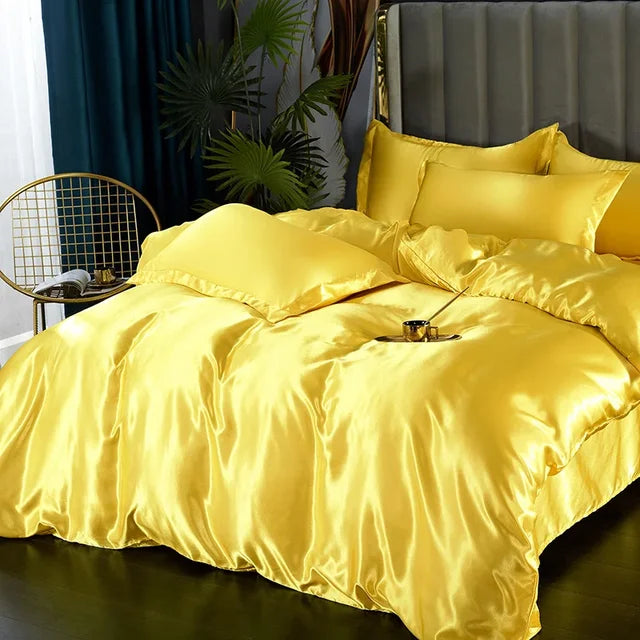 Luxury Silk Satin Bedding Set with Duvet Cover and Pillowcases