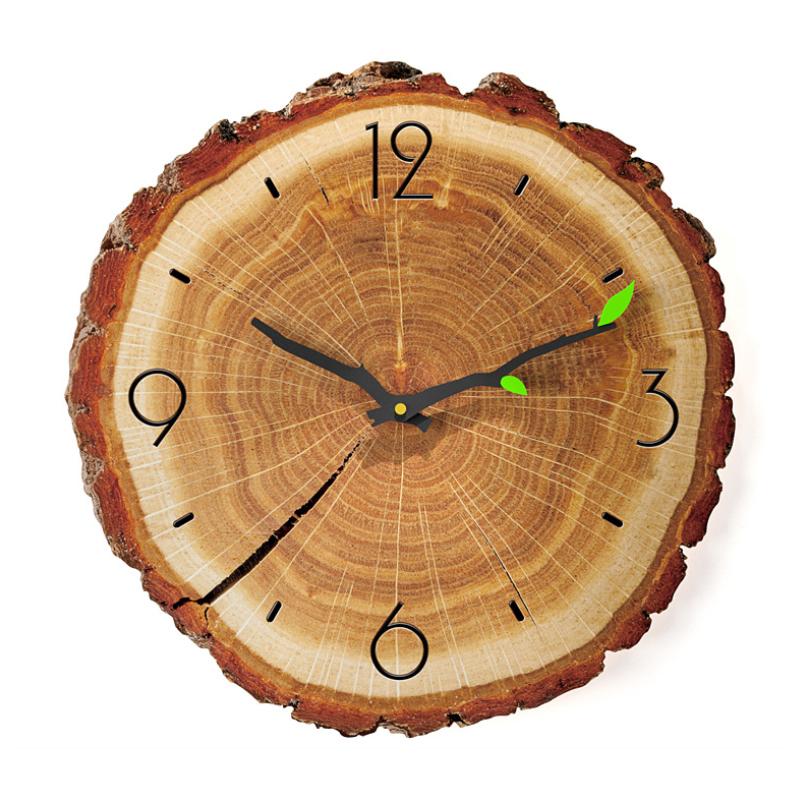 Wooden Annual Rings Wall Clock with Silent Mechanism