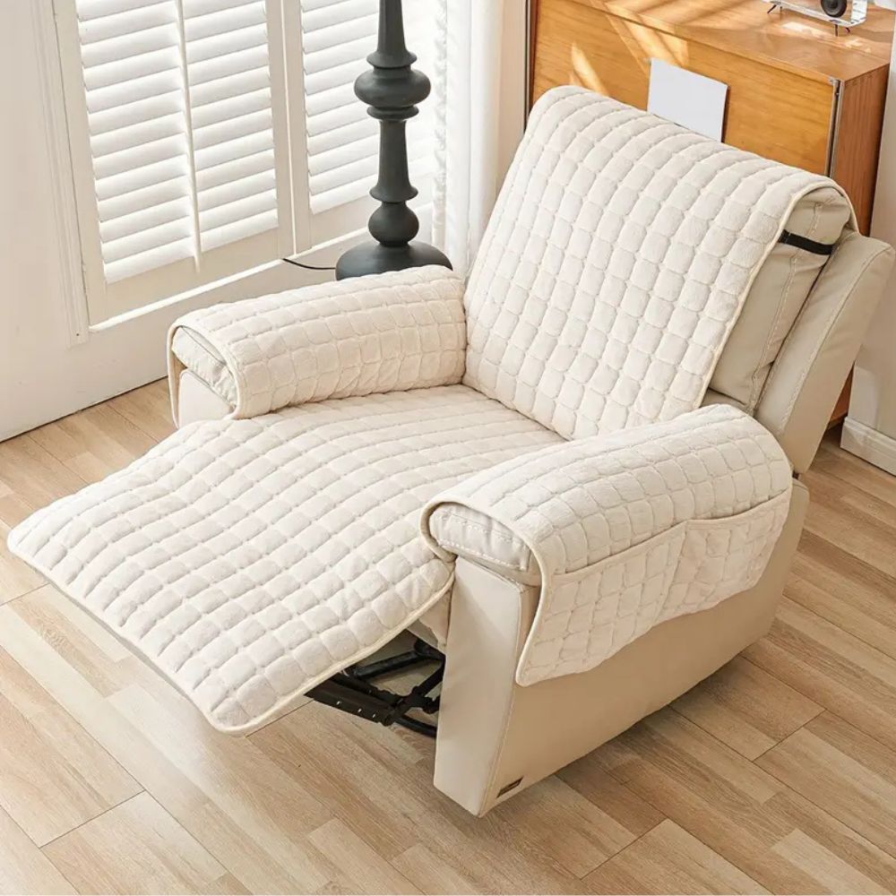 Quilted Microfiber Recliner Cover with Storage Pocket