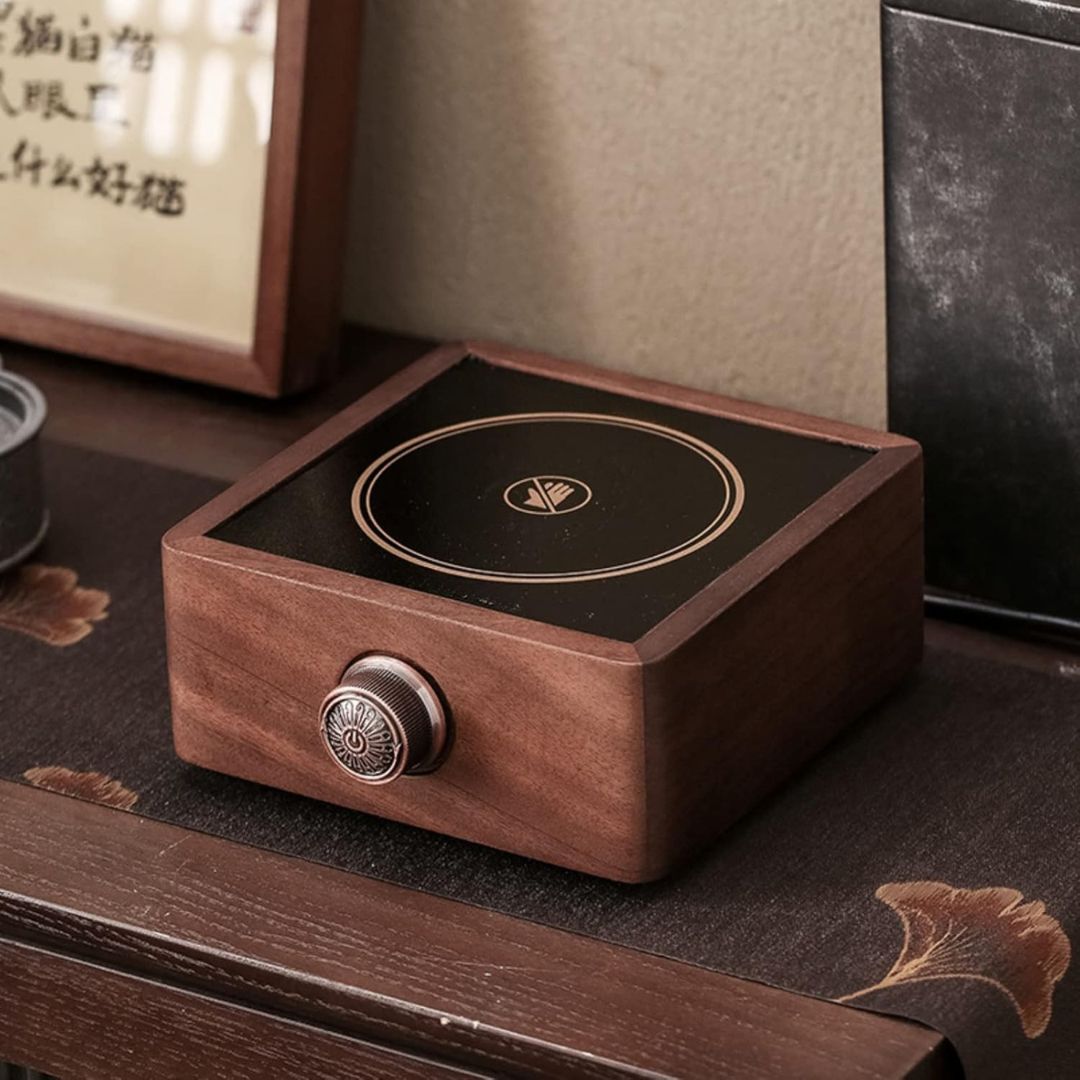 Elegant Walnut Tea Warmer with Adjustable Temperature Control