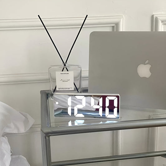 Digital LED Mirror Alarm Clock with Adjustable Snooze and Temperature Display