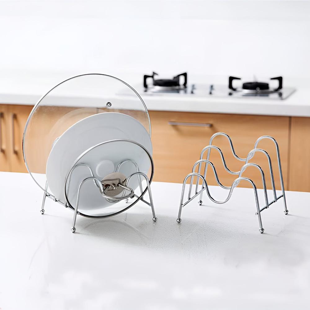 Multi-Layer Chrome Pot Lid and Plate Organizer