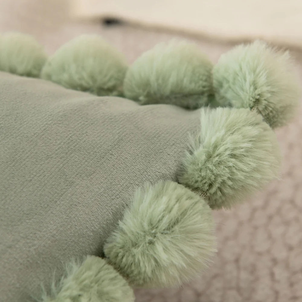 Velvet Cushion Cover with Pom-Pom Trim