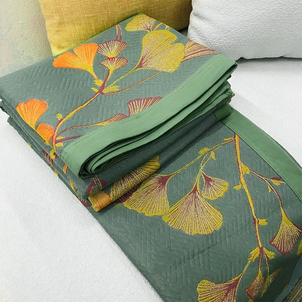 Reversible Jacquard Floral Ginkgo Leaves Coverlet