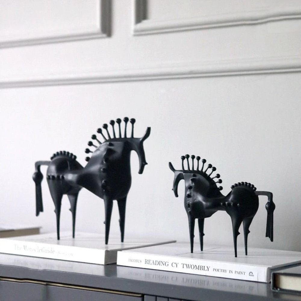 Abstract Black Stallion Metal Sculpture