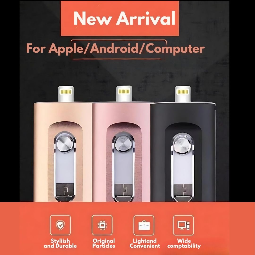 3-in-1 USB Stick with USB 3.0, OTG, and Type C Adapters