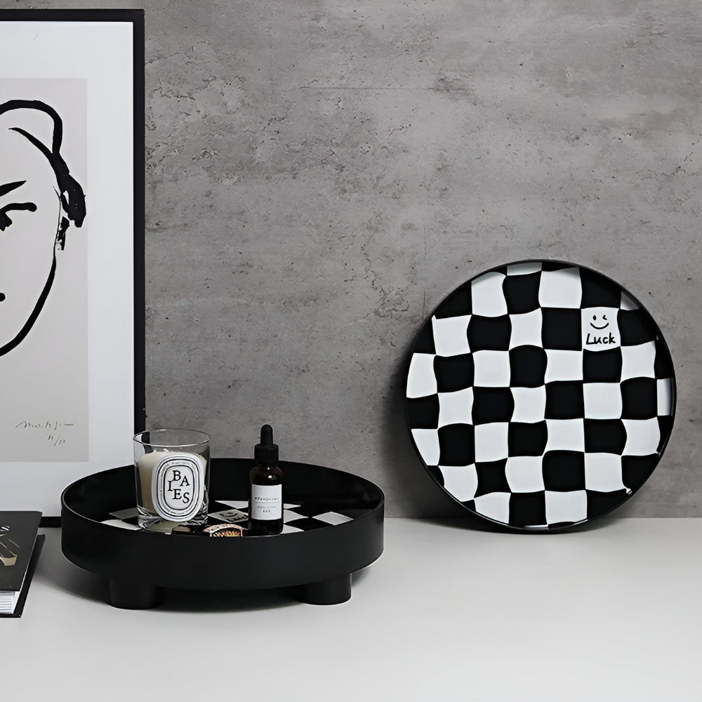 Round Checkerboard Storage Tray for Organizing Essentials