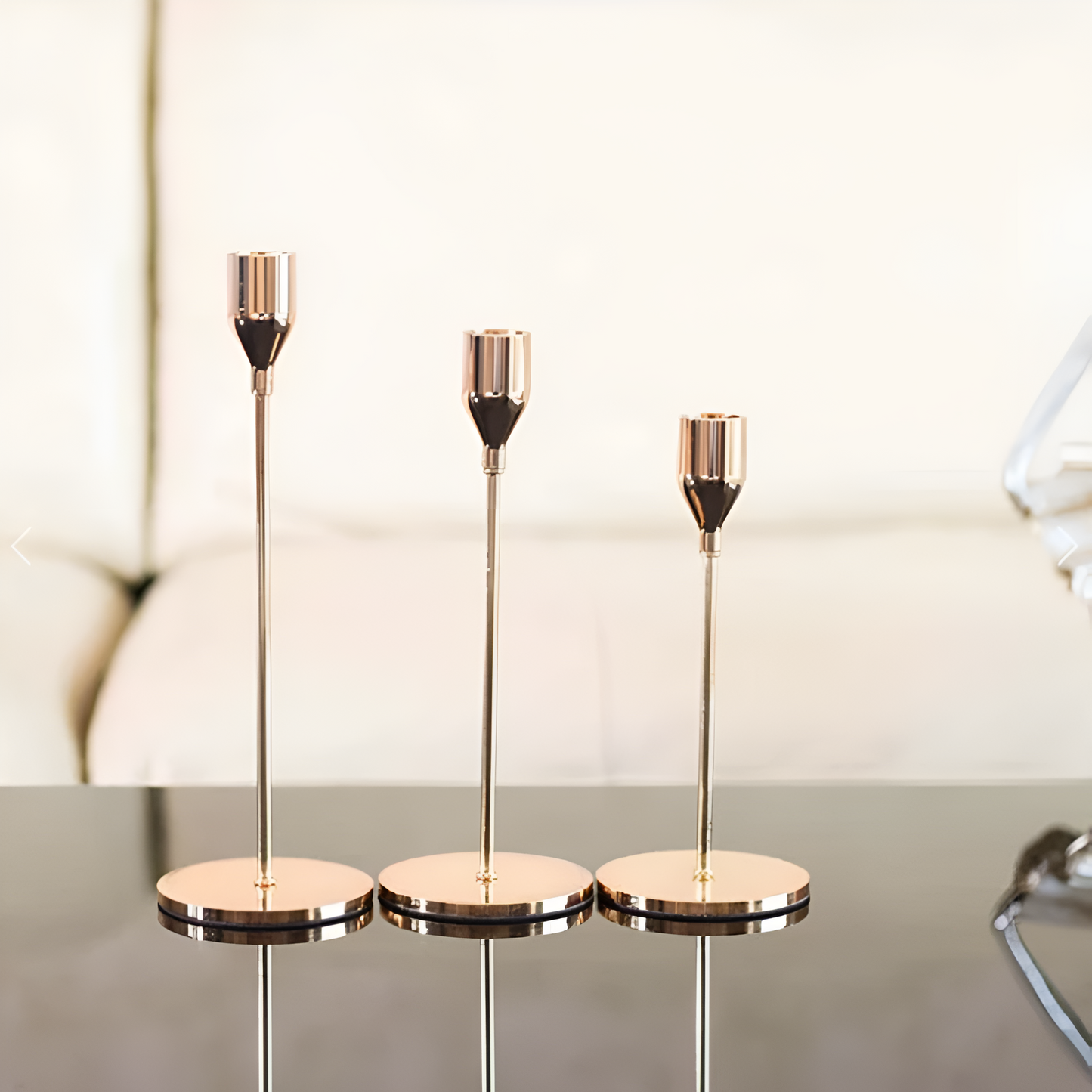 Sleek Metallic Taper Candle Holders Set of 3