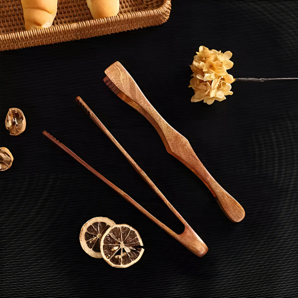 Heat-Resistant Wooden Kitchen Tongs for BBQ and Baking