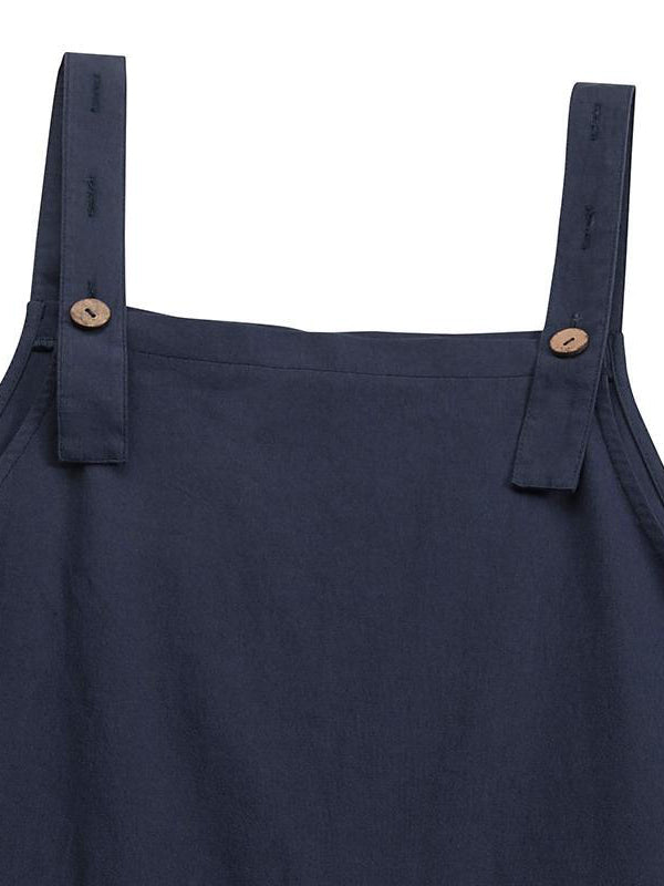 Sleeveless Buttoned Women's Casual Jumpsuit with Pockets
