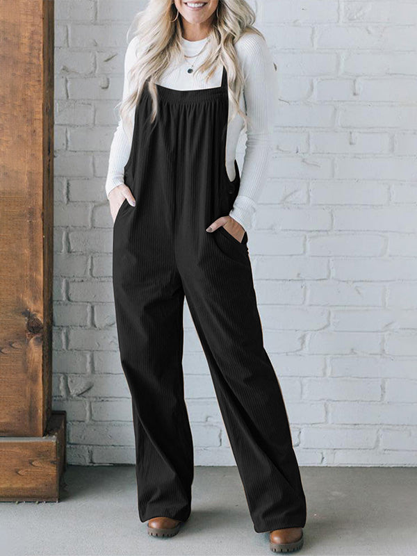 Cozy Ribbed Corduroy Loose Fit Overalls with Adjustable Straps