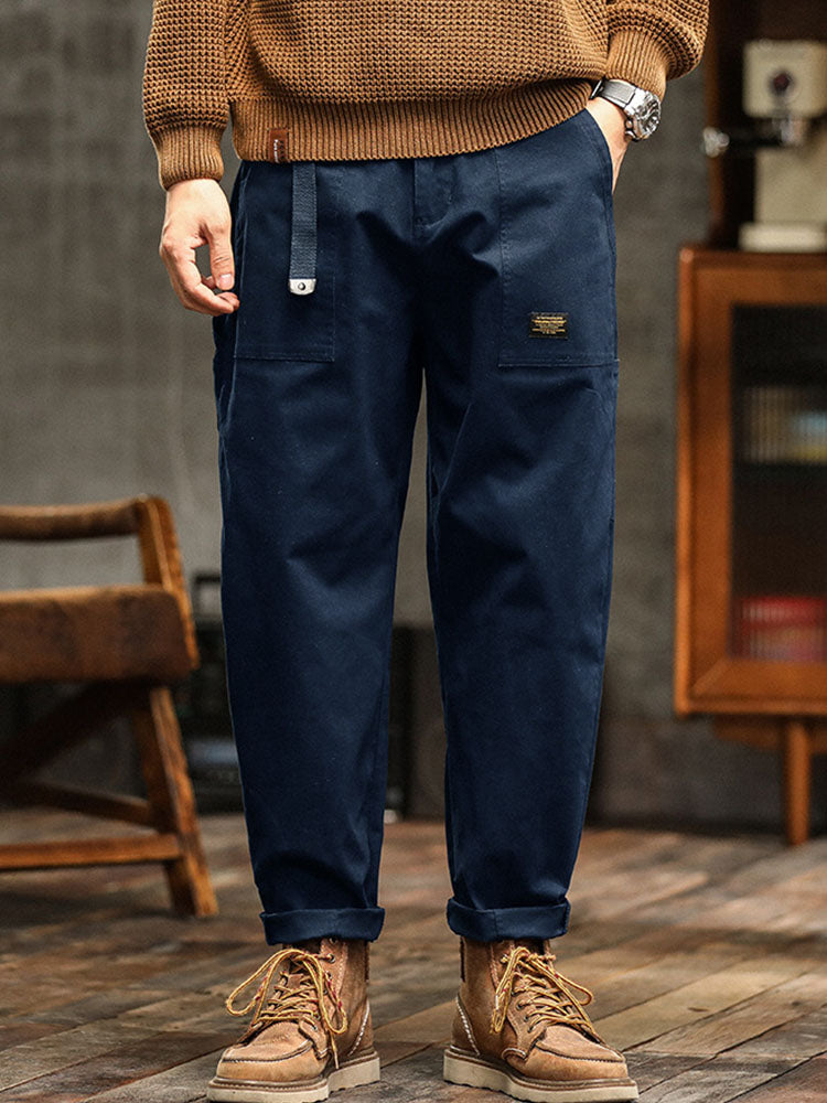 Men's Vintage Utility Pants with Pockets and Belt