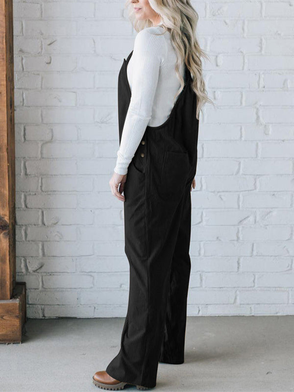 Cozy Ribbed Corduroy Loose Fit Overalls with Adjustable Straps