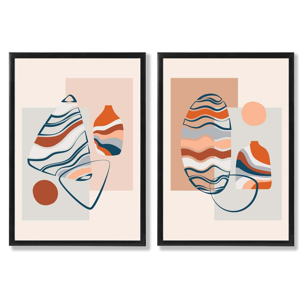Boho Pastel Shapes Framed Art Prints Set of 2