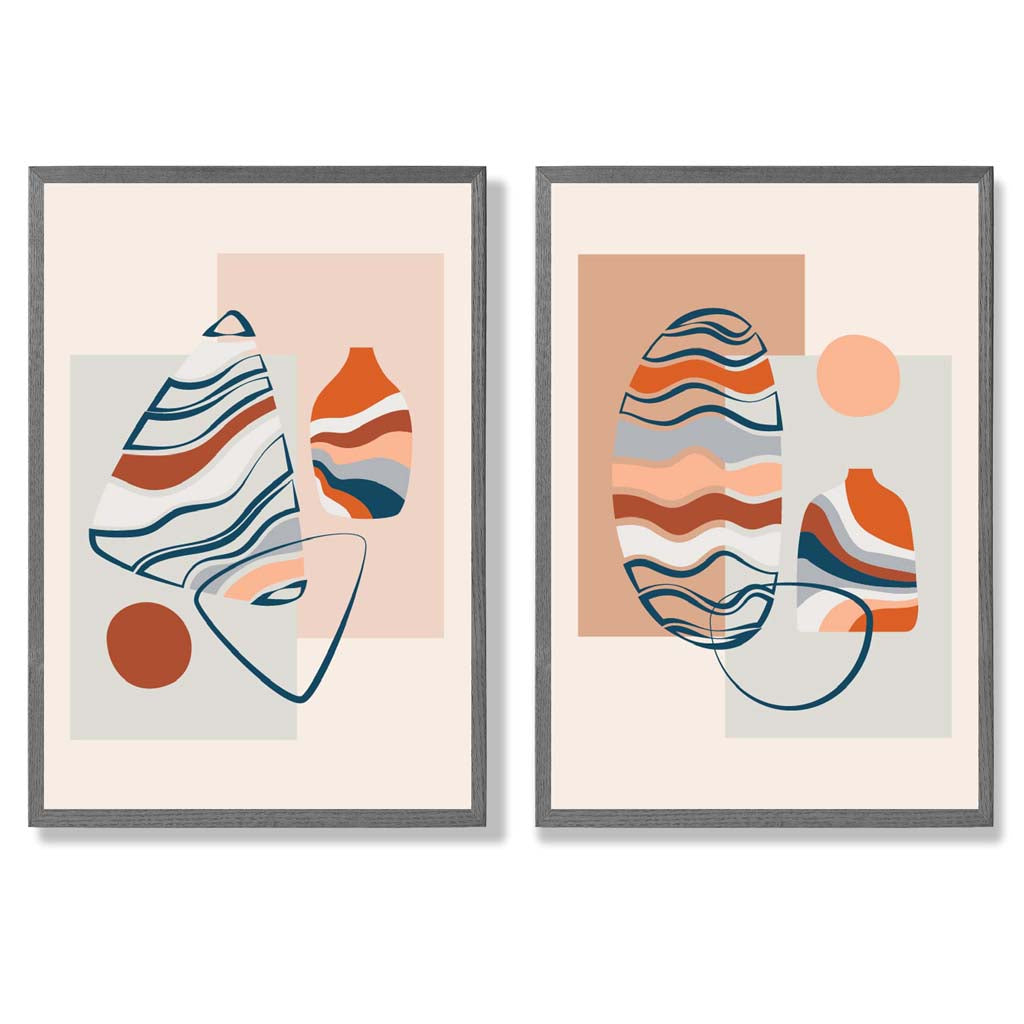Boho Pastel Shapes Framed Art Prints Set of 2