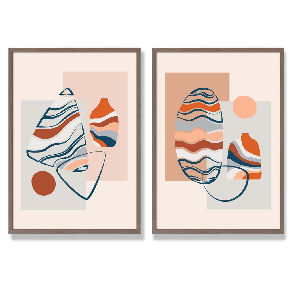 Boho Pastel Shapes Framed Art Prints Set of 2
