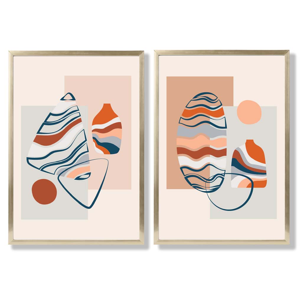 Boho Pastel Shapes Framed Art Prints Set of 2