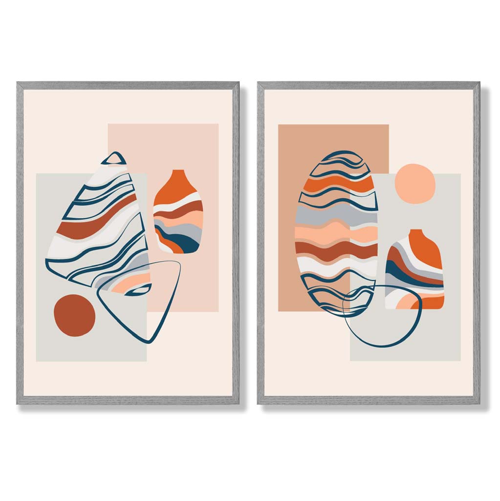Boho Pastel Shapes Framed Art Prints Set of 2