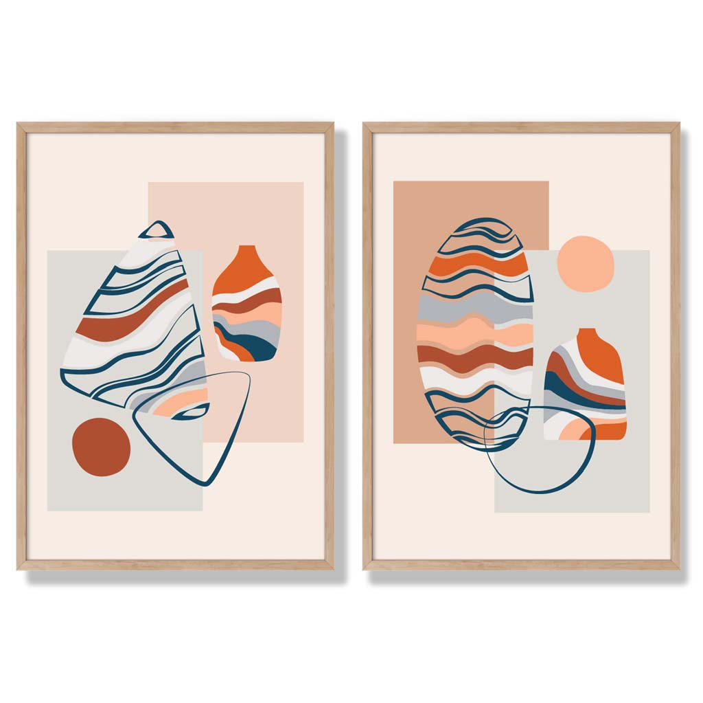 Boho Pastel Shapes Framed Art Prints Set of 2