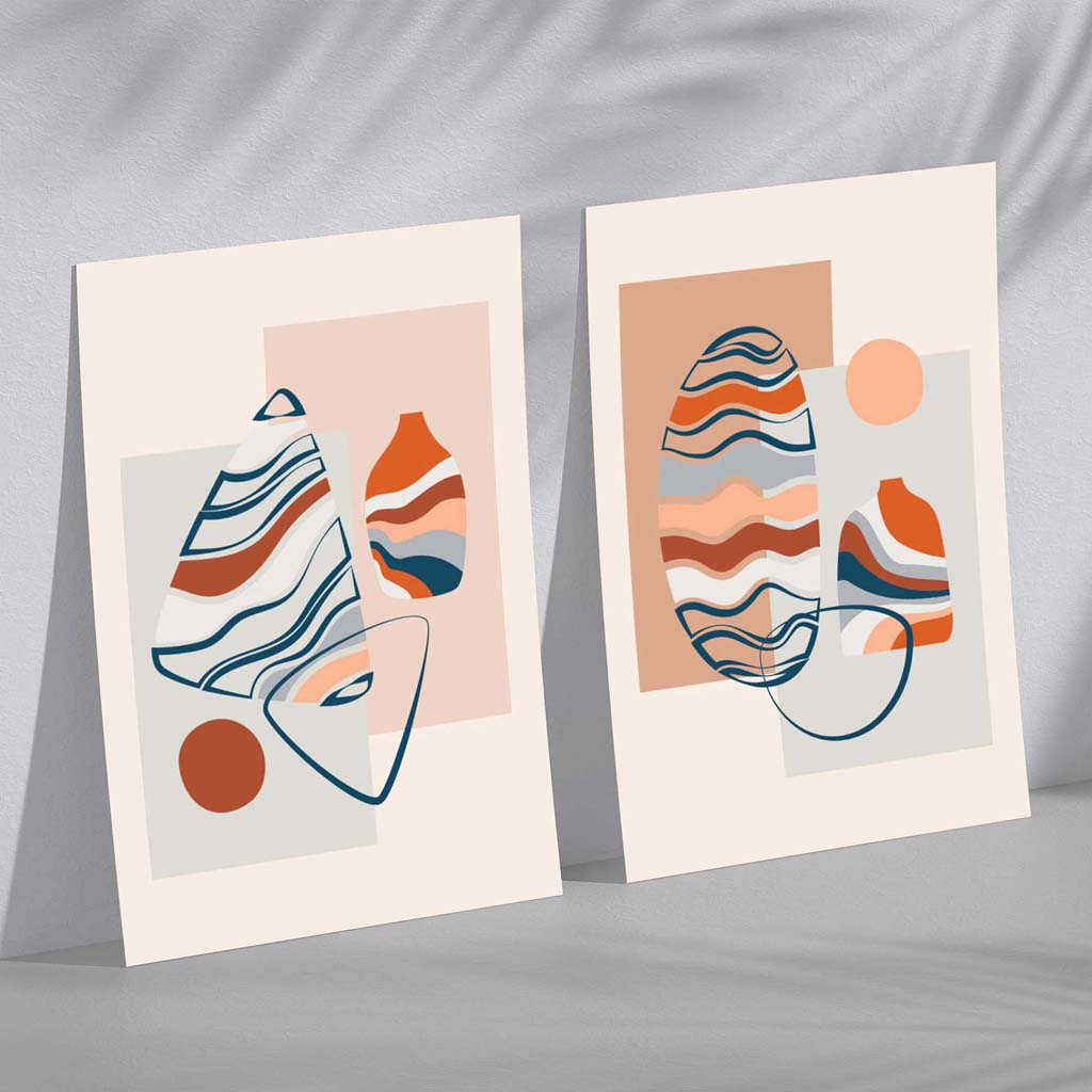 Boho Pastel Shapes Framed Art Prints Set of 2