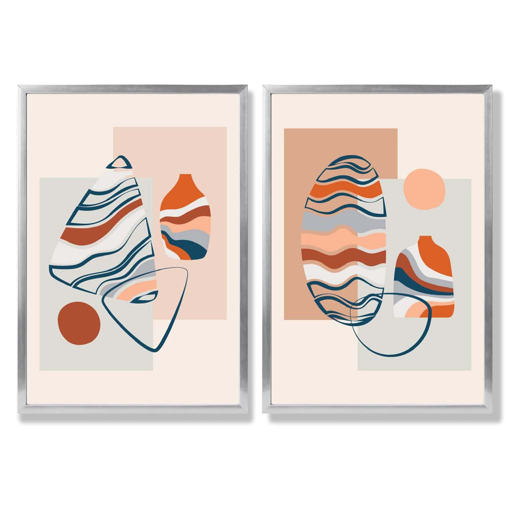 Boho Pastel Shapes Framed Art Prints Set of 2