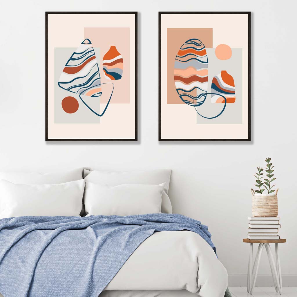 Boho Pastel Shapes Framed Art Prints Set of 2