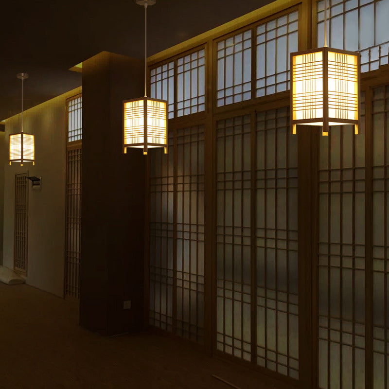Japanese Square Wooden Lantern with Soft LED Light