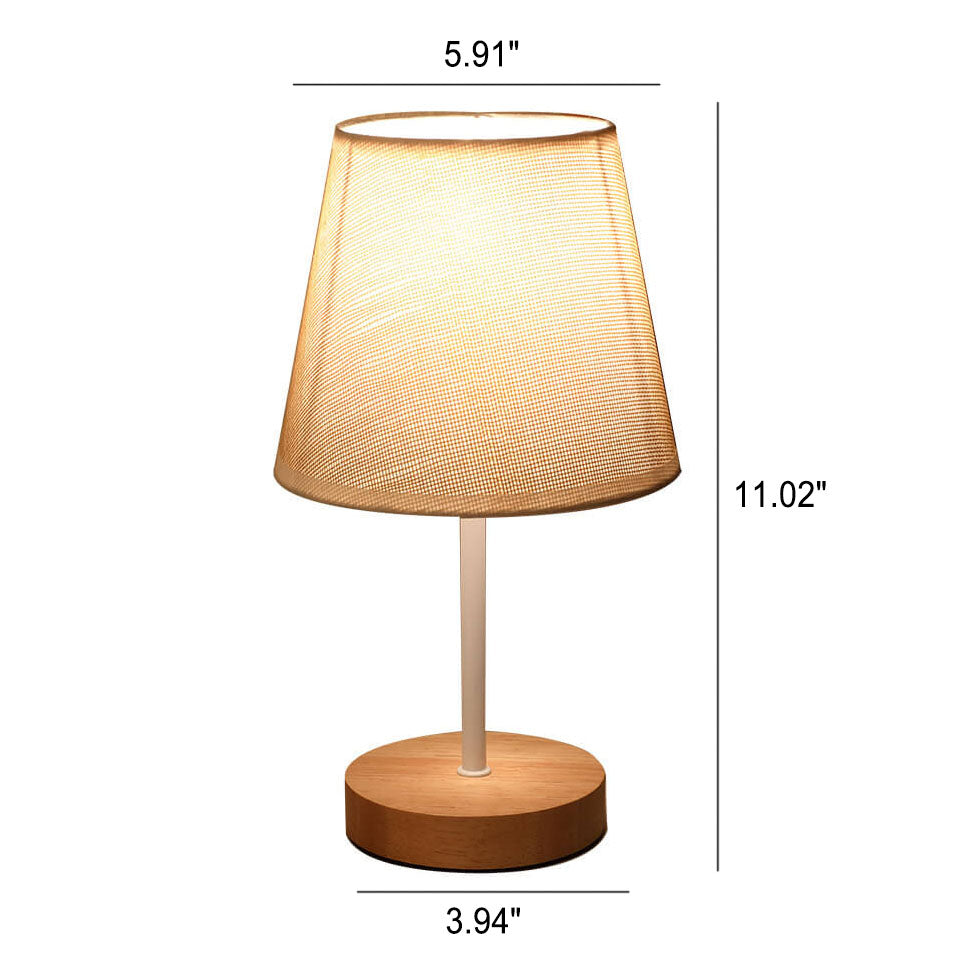 Vintage Fabric Cone Table Lamp with Solid Wood Base and Integrated LED