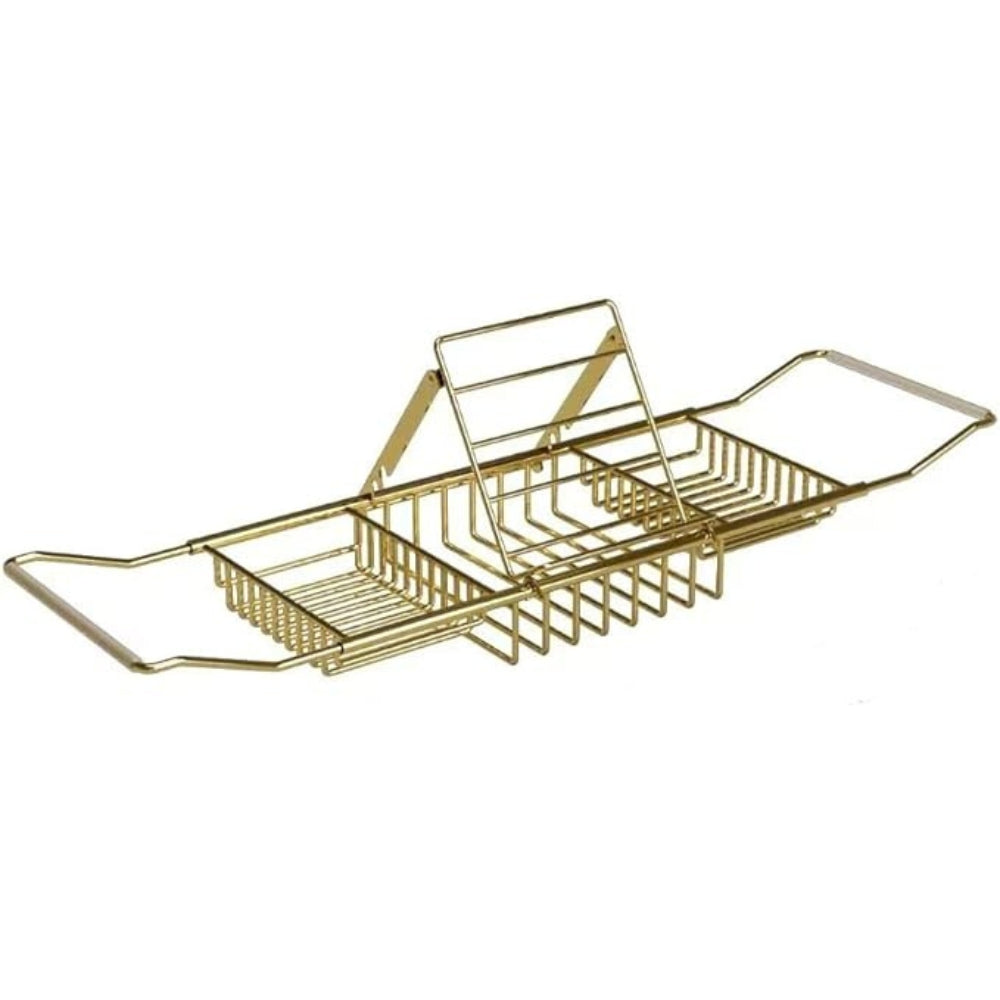 Adjustable Stainless Steel Bathtub Caddy Tray with Gold Finish