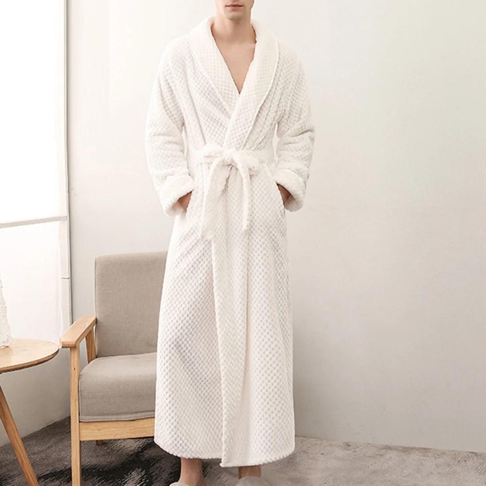 Unisex Fleece Winter Bathrobe with Pockets and Belt