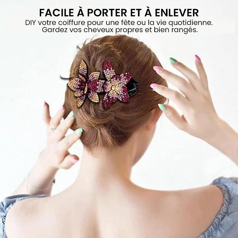 Double Flower Rhinestone Hairpin for Elegant Hairstyles