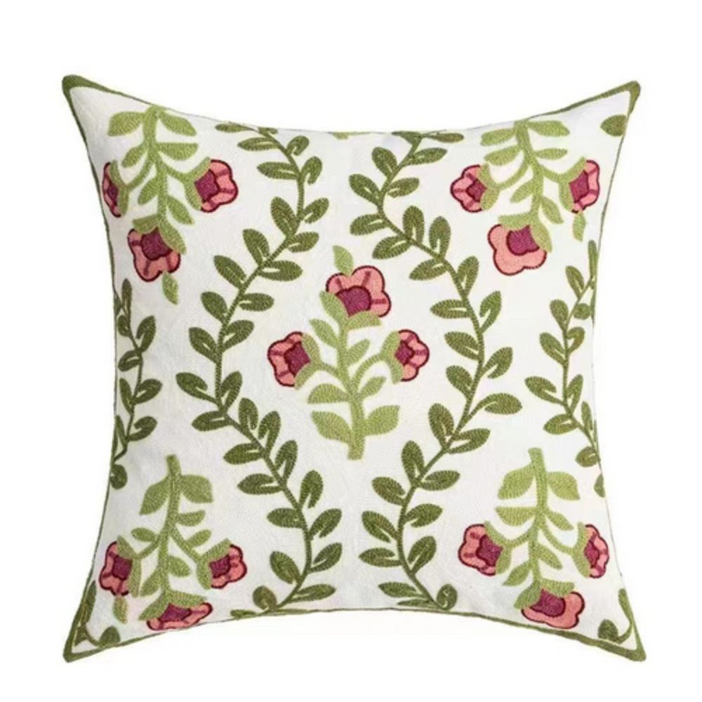 Embroidered Floral Microfiber Cushion Cover